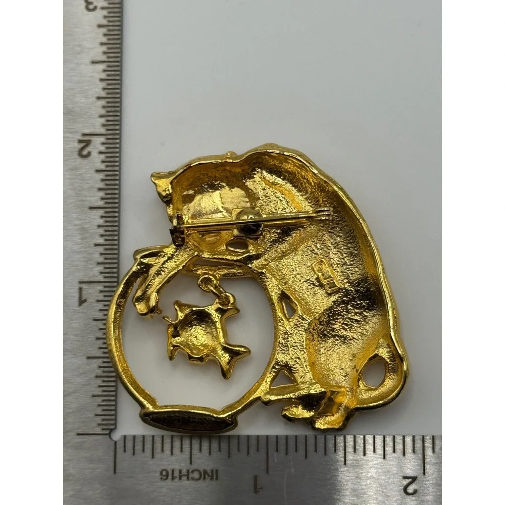 Vintage JJ Jonette Cat Fishbowl Brooch Gold Tone Pin